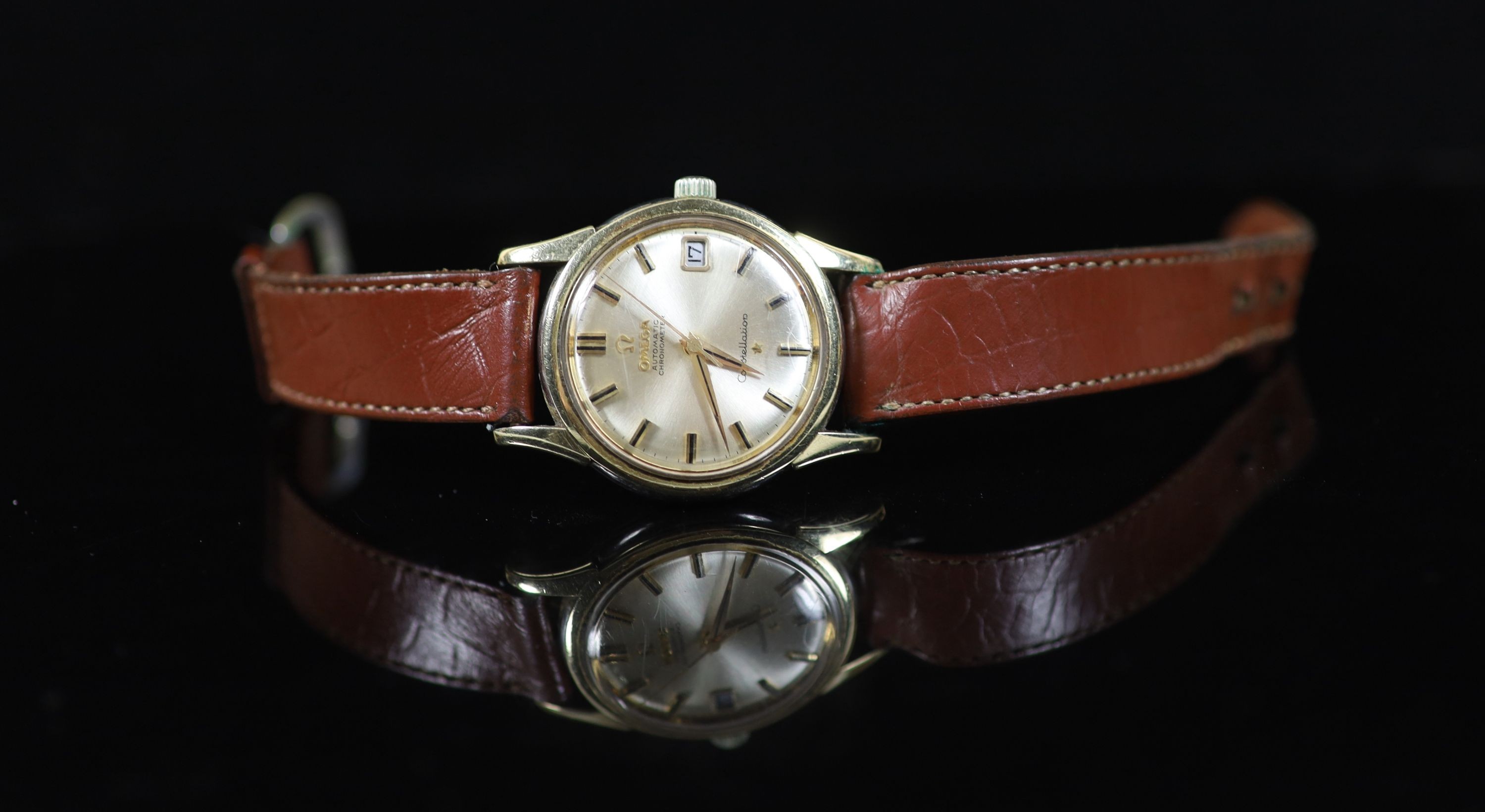 A gentleman's stainless steel and gold plated Omega Constellation automatic chronometer wrist watch
